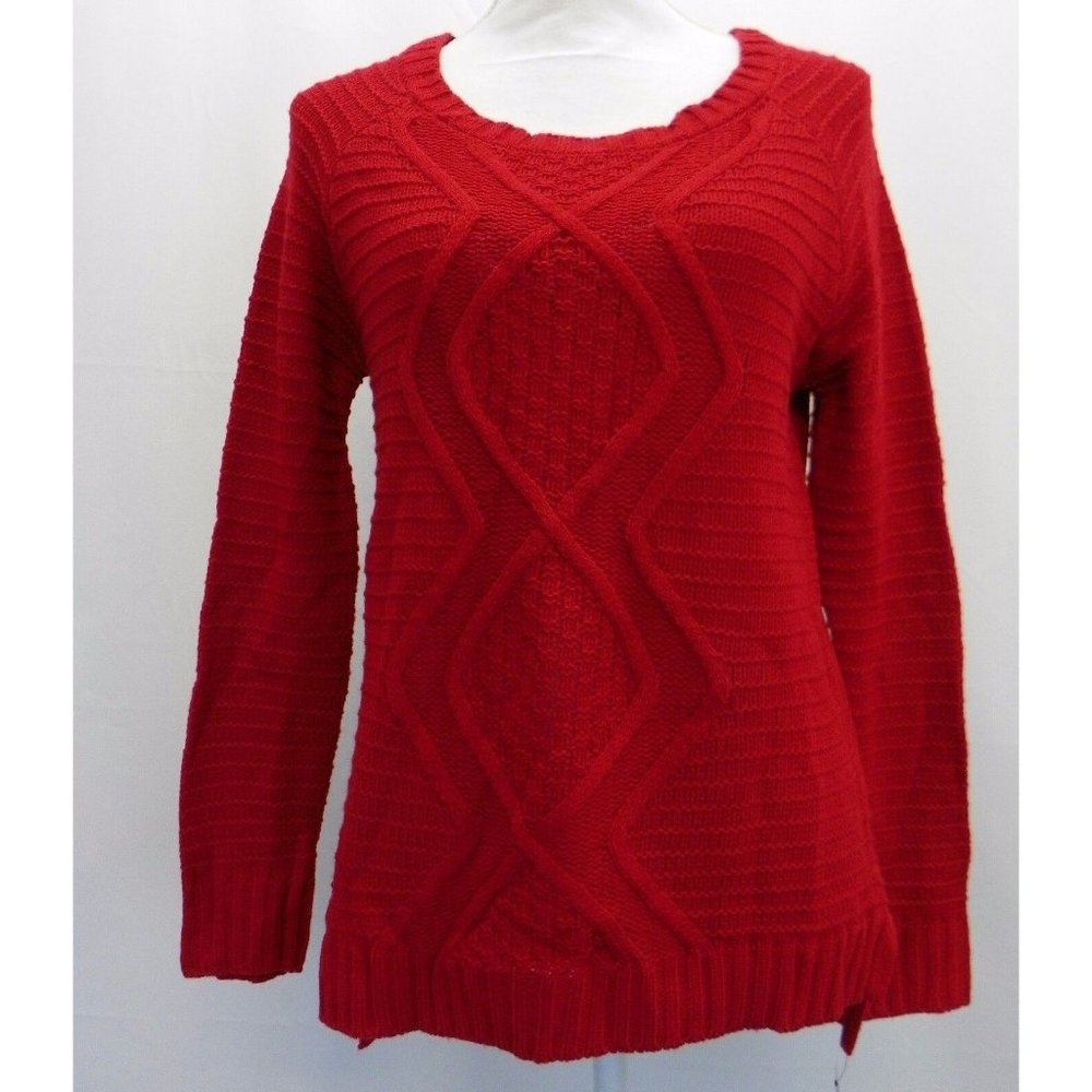 NY Collection Women's L Top Acrylic Soft Cable Knit Sweater Pullover Red L